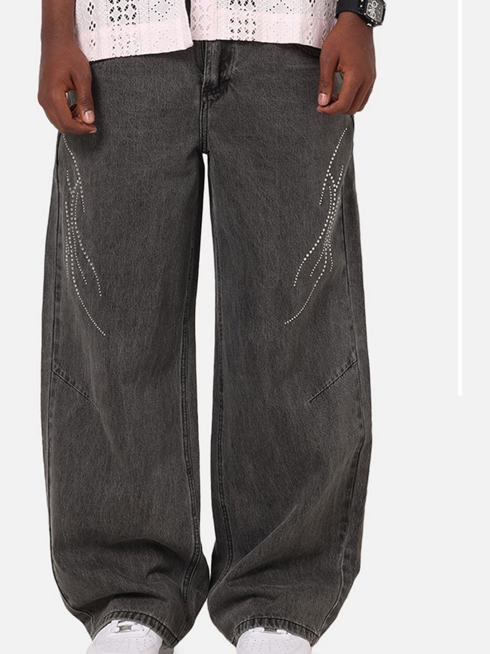 Saint morta Men's Wide-Leg Embellished Black Jeans